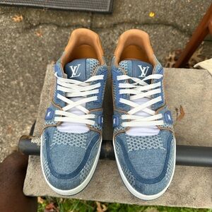 Louis Vuitton Denim Blue and Tan Sneakers